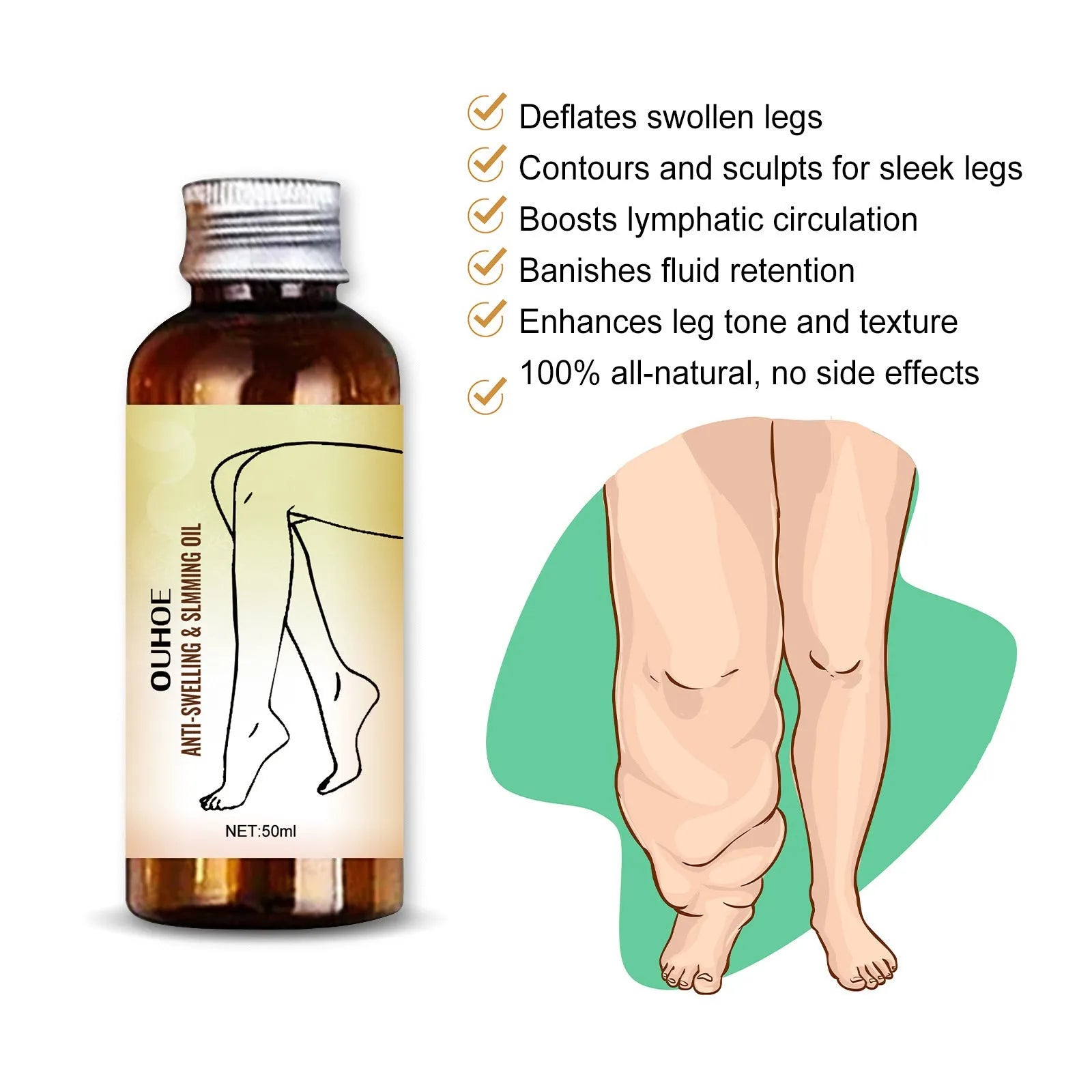 50ml bottle of moisturising body and leg massage essential oil with natural extracts