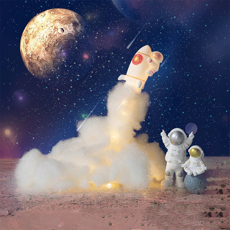 DIY Creative Night Light Kit showing Astronaut Rocket and Star Rocket LED decorations with warm white glow.