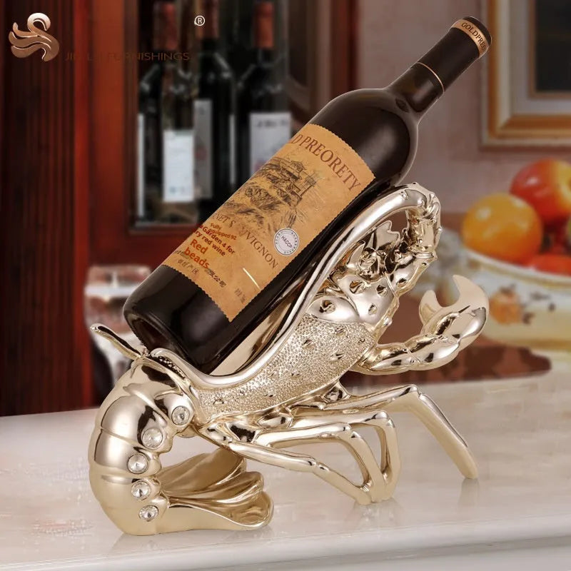 European style resin lobster wine rack ornament in rose gold or silver finish