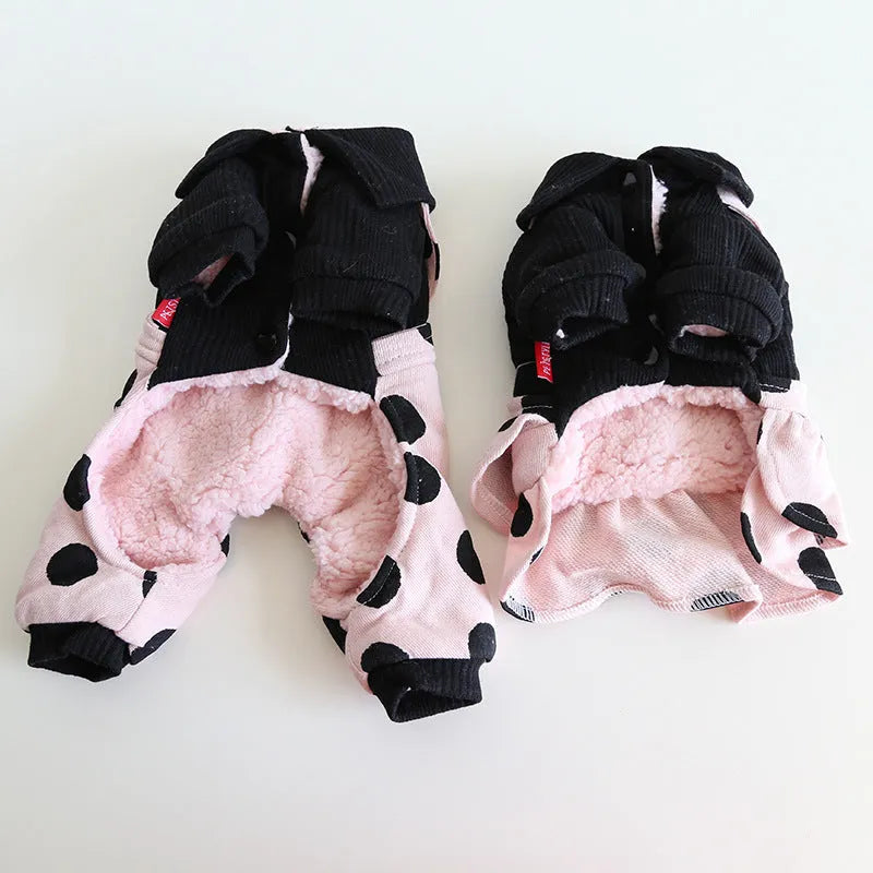 Matching couple dog clothes with lapel detailing and shoulder straps in various sizes