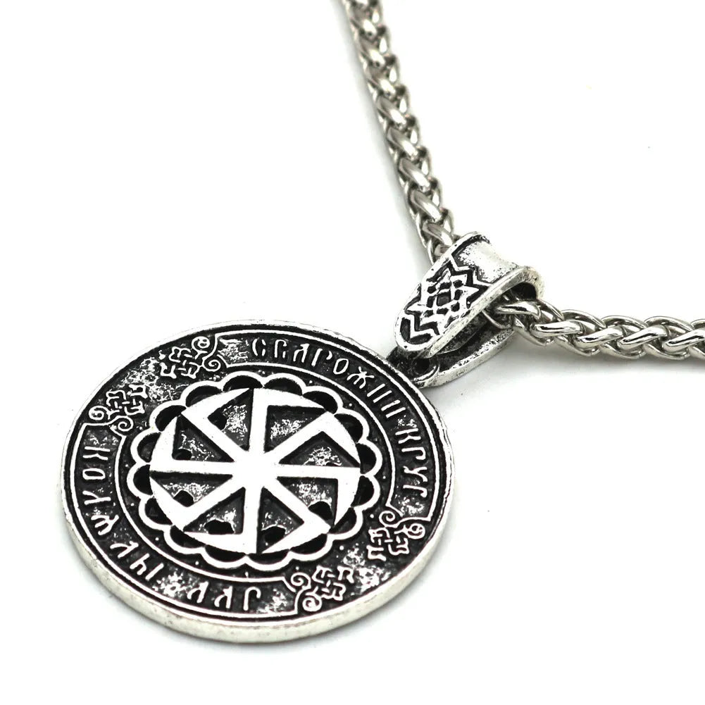 Lunavin ODing logo pendant necklace with adjustable chain and leather rope in antique silver colour