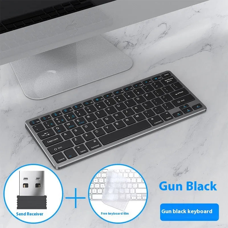 Ultra-thin wireless keyboard and mouse combo in black, gun colour, or silver with receiver and keyboard cover