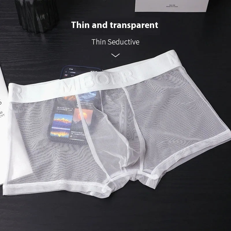 Men's thin invisible boxer shorts in quick-drying polyester fabric showing colour options