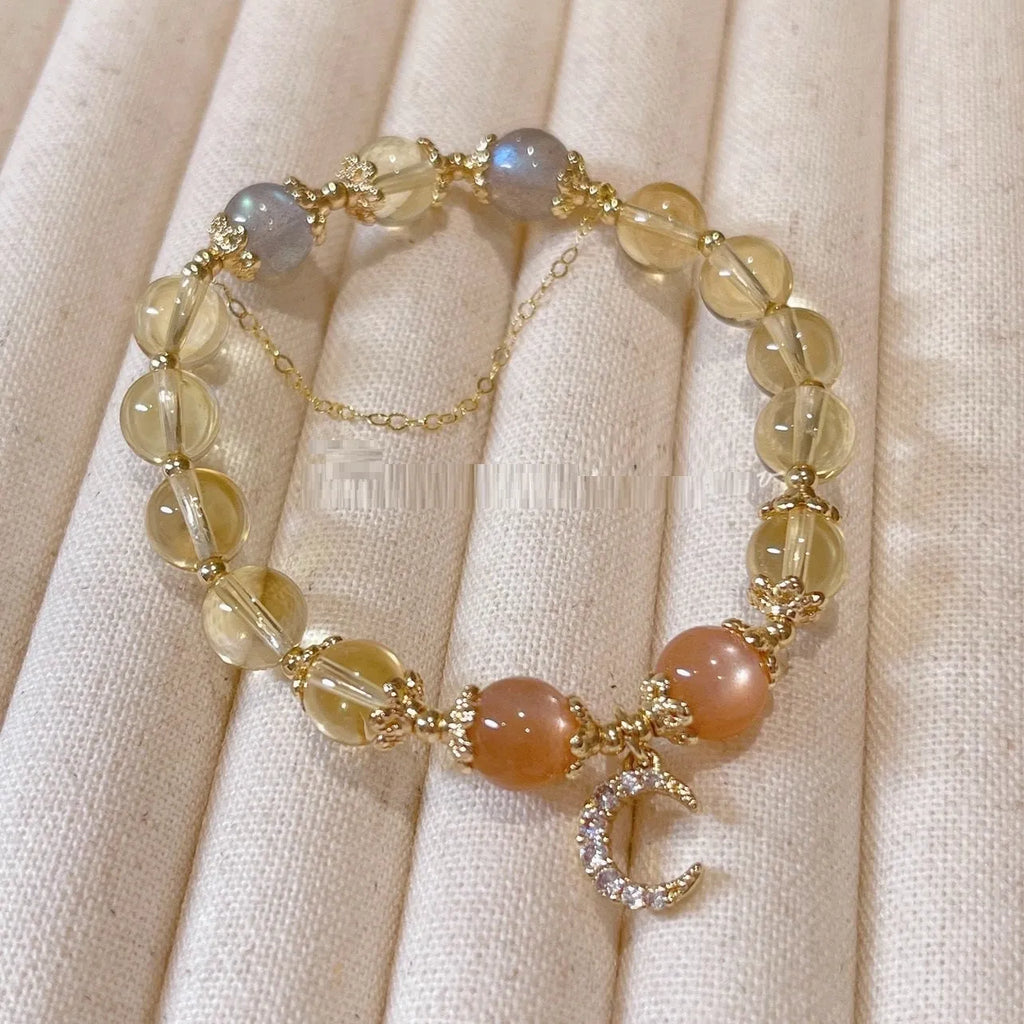 Chinese style women's crystal bracelet with electroplated 14K gold finish and diamond shape design