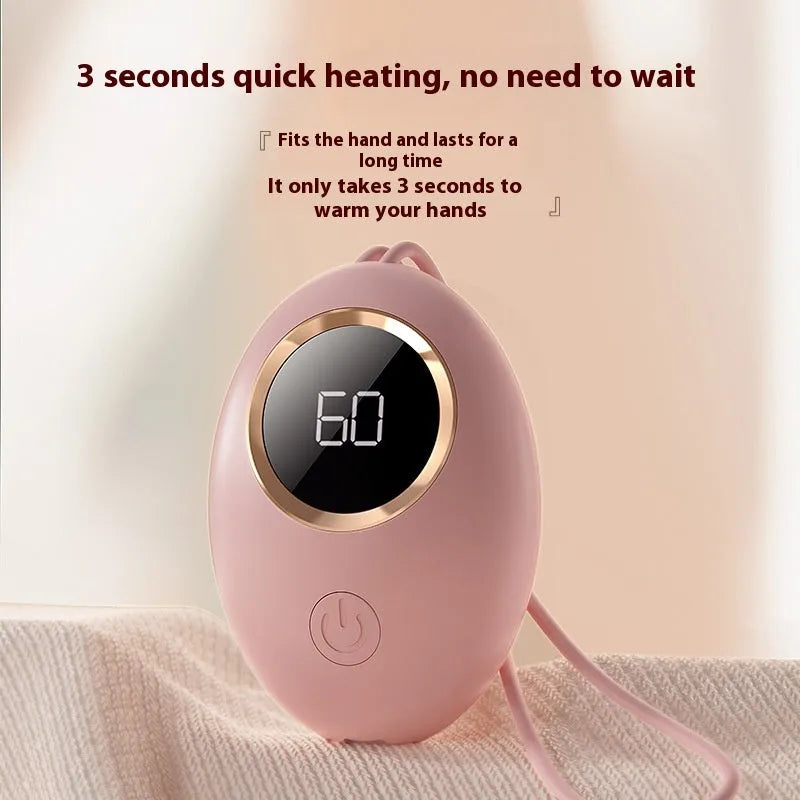 Mini USB hand warmer power bank with digital display in pink and blue colors