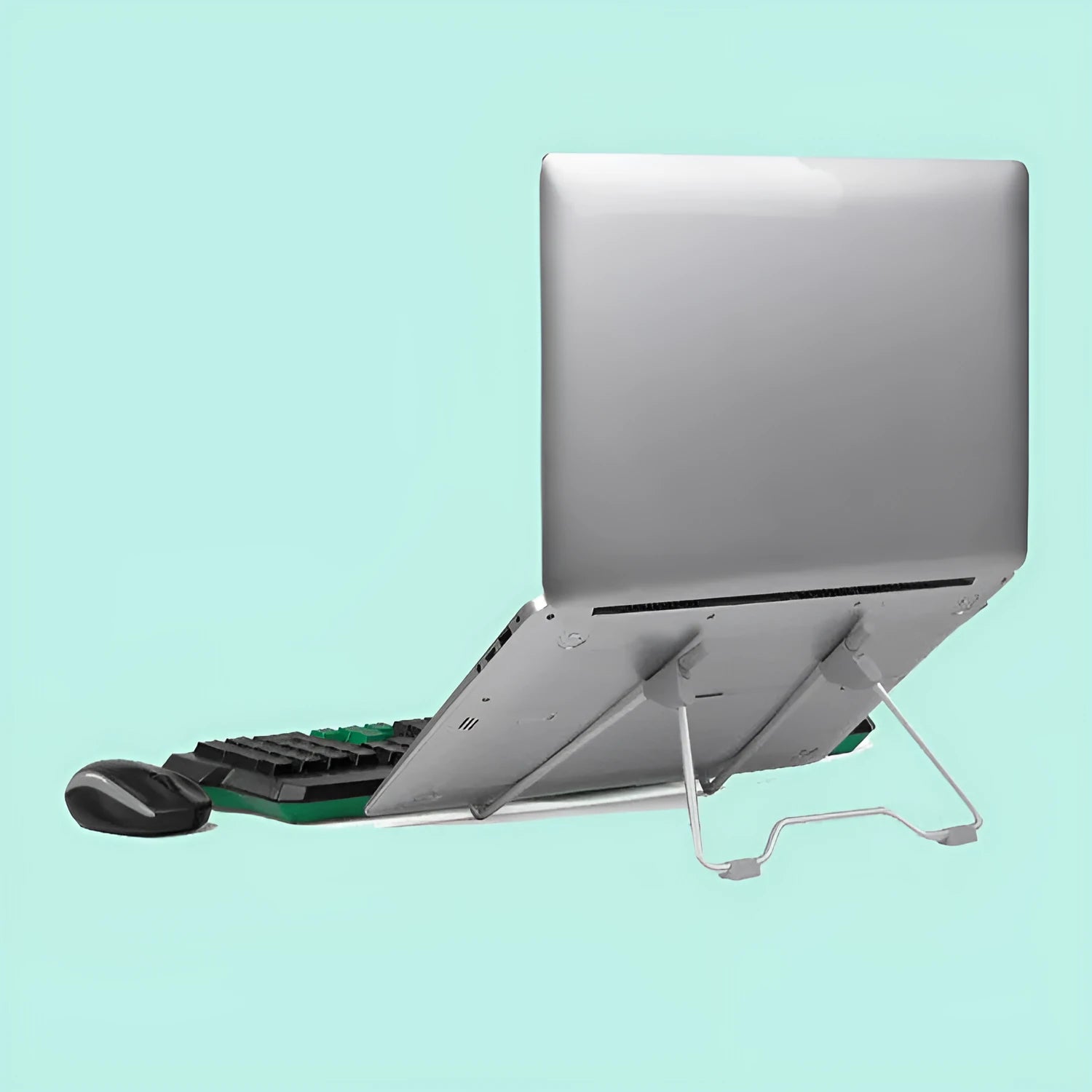 Grey aluminium alloy and plastic 0-type stand holding a mobile phone on a desk.