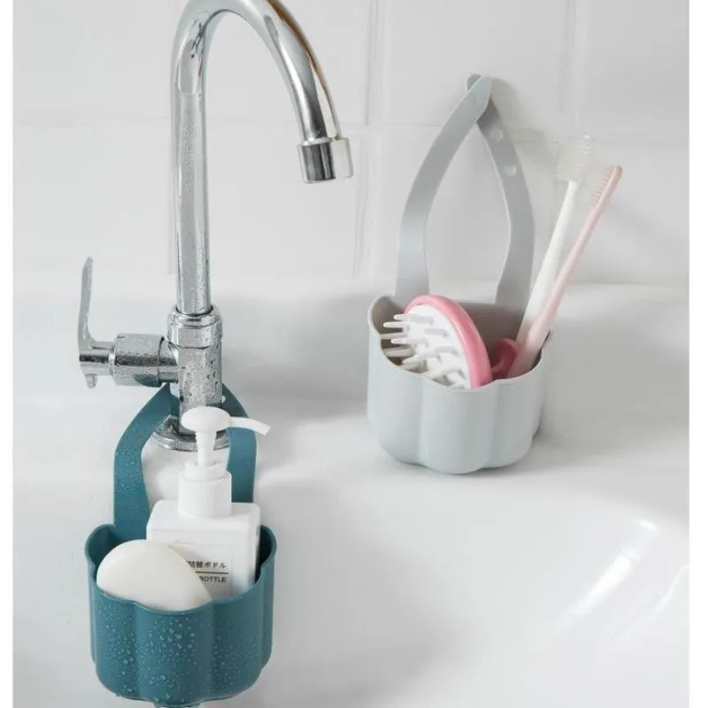 Nordic-style plastic kitchen sink drain basket in blue colour for sponge storage