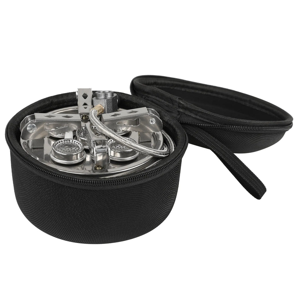 Silver stainless steel split stove for outdoor cooking with foldable design and 100cm hose