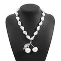 Women's adjustable cherry fruit necklace with pearl chain in gold or white K finish