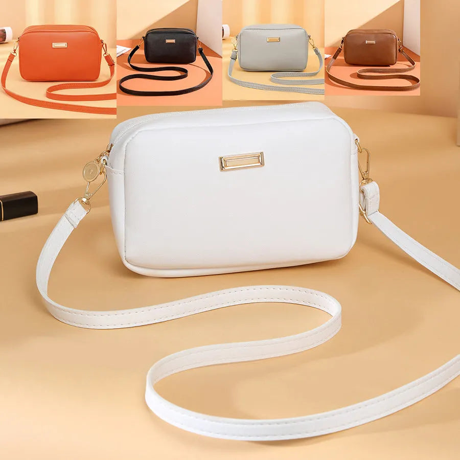 Solid colour ladies PU shoulder bag with horizontal square shape and three-dimensional pocket