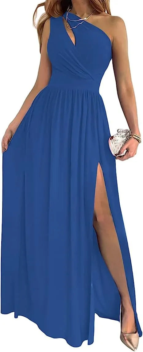 Women's one shoulder maxi dress with high split cutout design in soft fabric