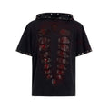 Black mens hooded t-shirt with sequin decoration and short sleeves