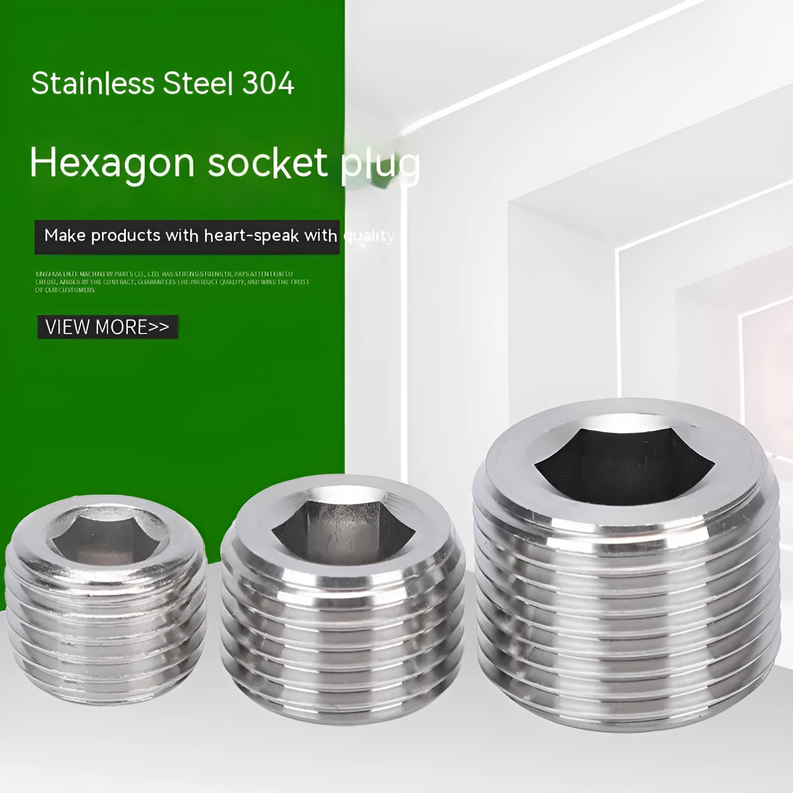 Stainless steel hexagon plug with 3/8 inch thread for pipe bulkhead sealing