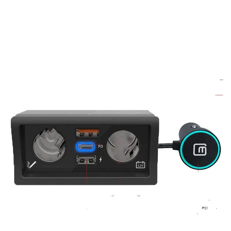 Black car charger with two USB ports for QC3.0 fast charging, designed for VW Lavida and Skoda Pola vehicles