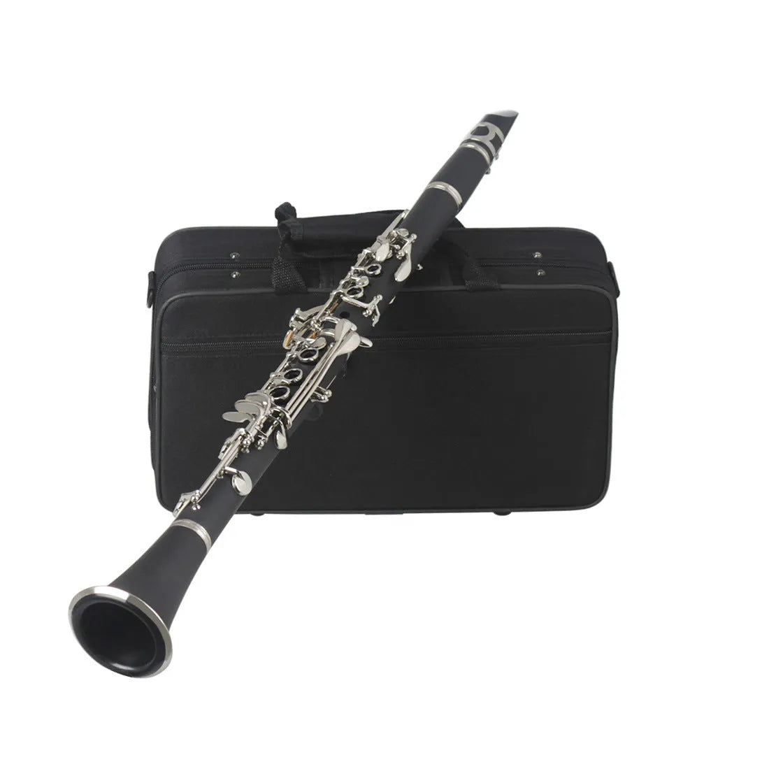 Black bakelite clarinet with nickel plated 17 key mechanism and carry bag