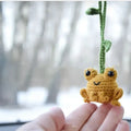 Green handmade woven frog automotive pendant hanging with 5cm by 15cm dimensions