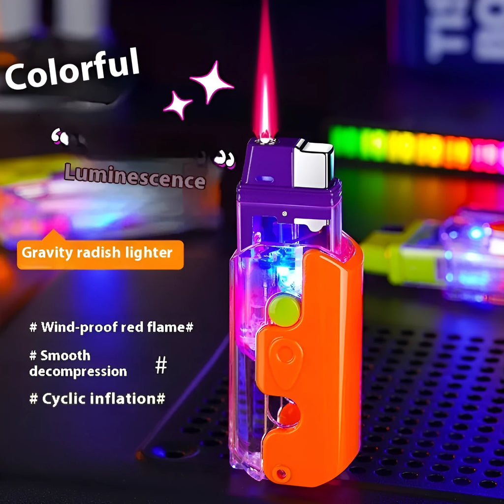 Colourful luminous radish lighter in orange purple green colours with wind-resistant flame