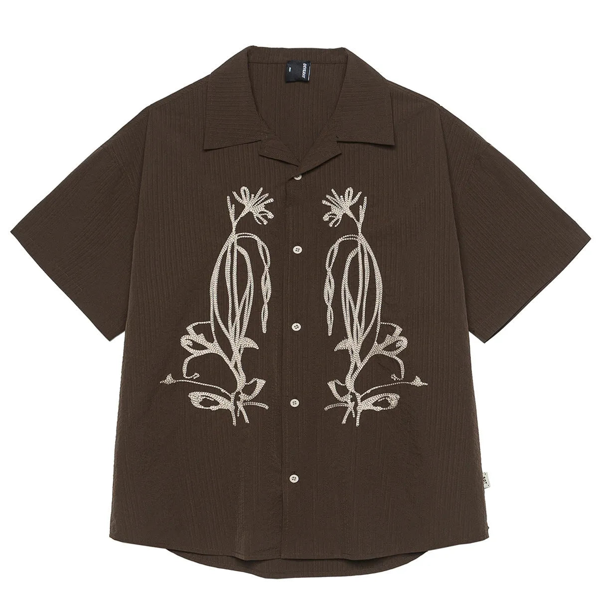 Brown striped outdoor waterproof Cuban collar short sleeve shirt for mountain camping