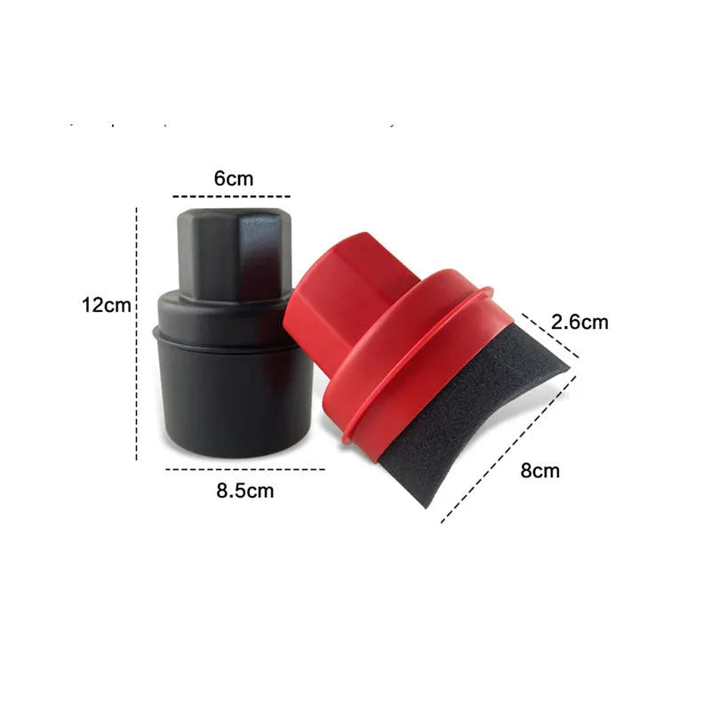 Black car tyre polishing sponge brush with plastic lid on a 85mm by 120mm yellow plastic housing