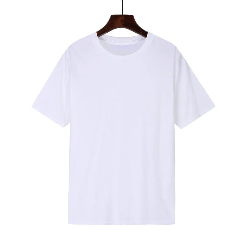 Men's black loose fit cotton T-shirt with short sleeves on a hanger