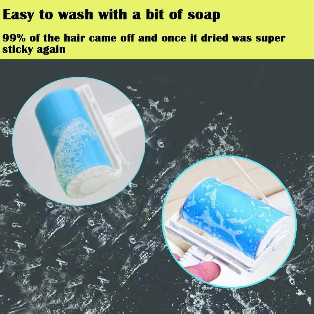 Washable reusable lint roller with protective cover in blue, green, pink, or yellow colours