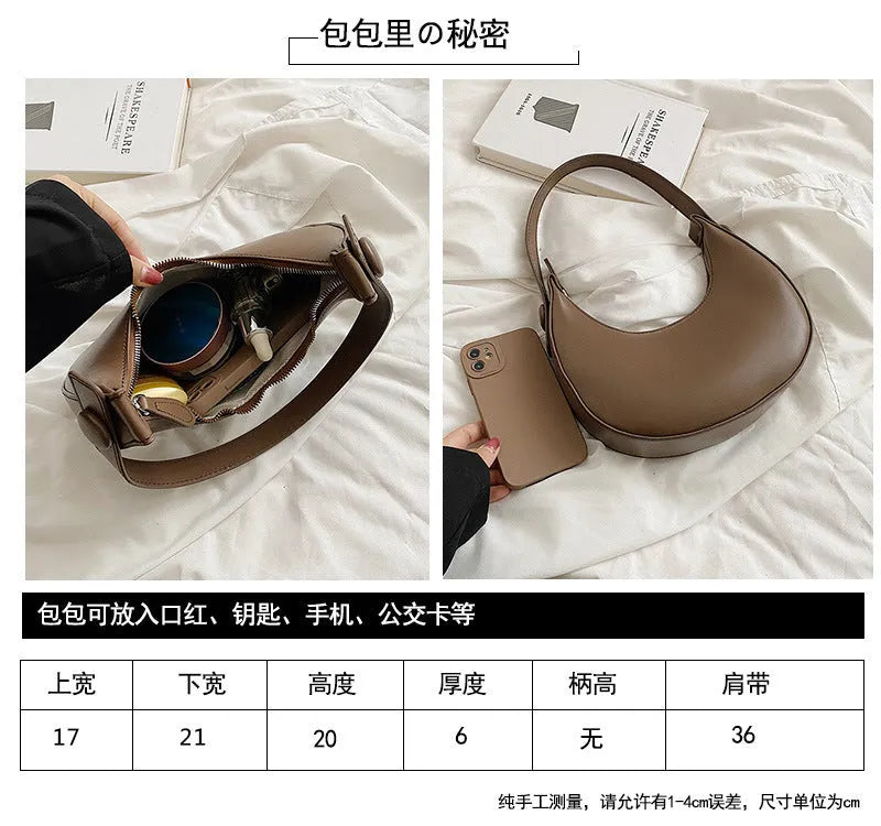 Women's retro PU leather shoulder bag in dumpling shape with zipper pocket, showing cream yellow colour option