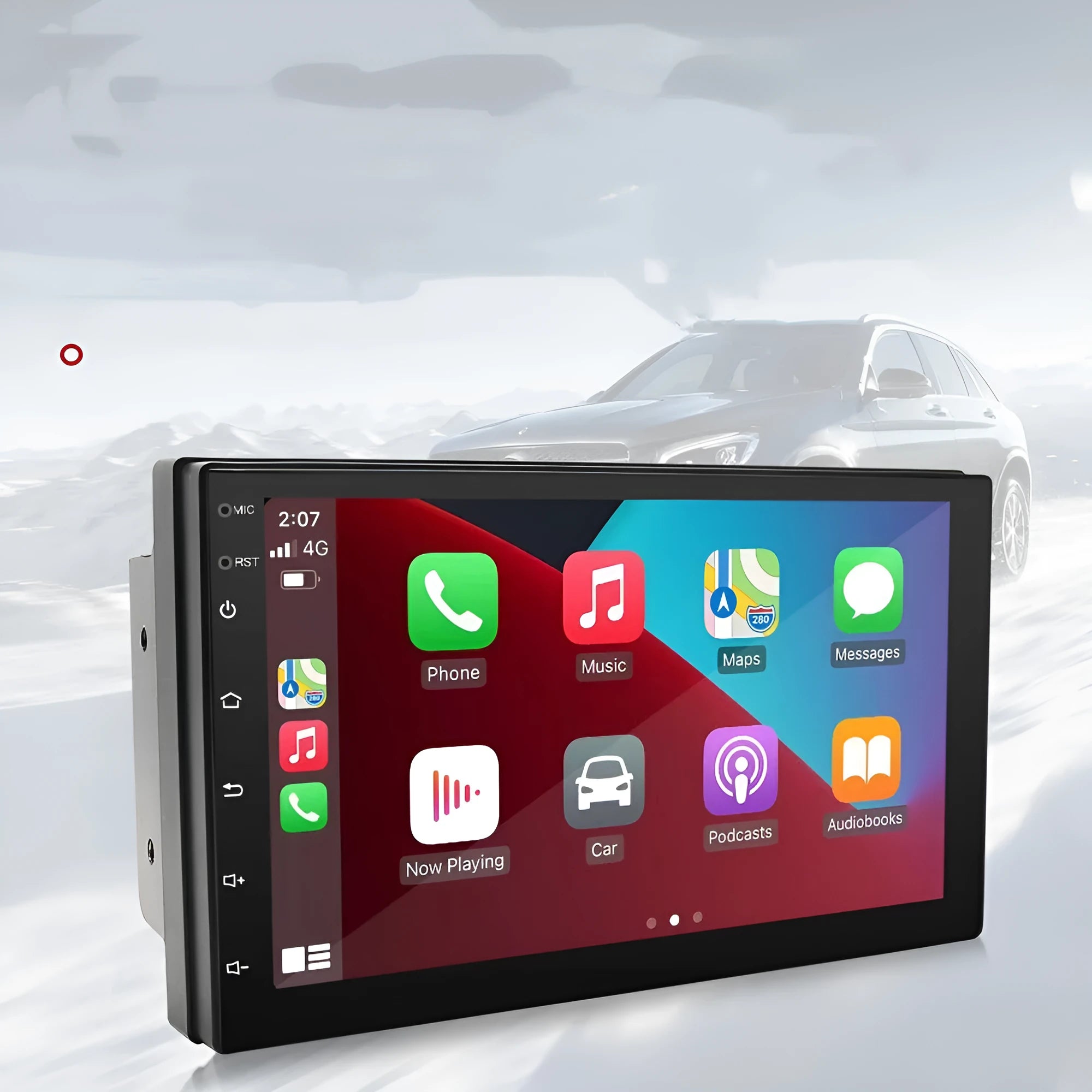 Black universal car MP5 navigation player with 7-inch touchscreen for GPS and CarPlay in manual transmission vehicles
