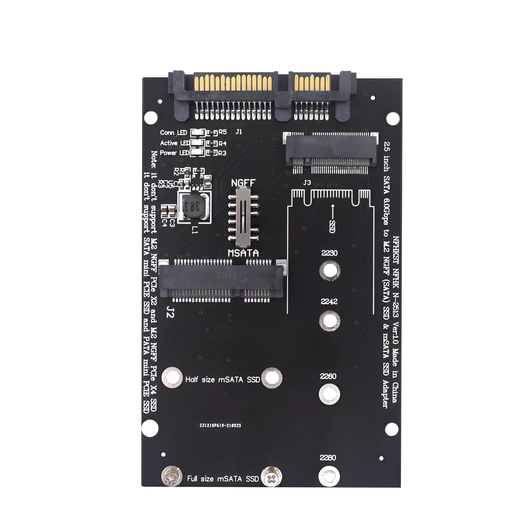Black and blue SATA3 to M.2 NGFF mSATA SSD conversion adapter card