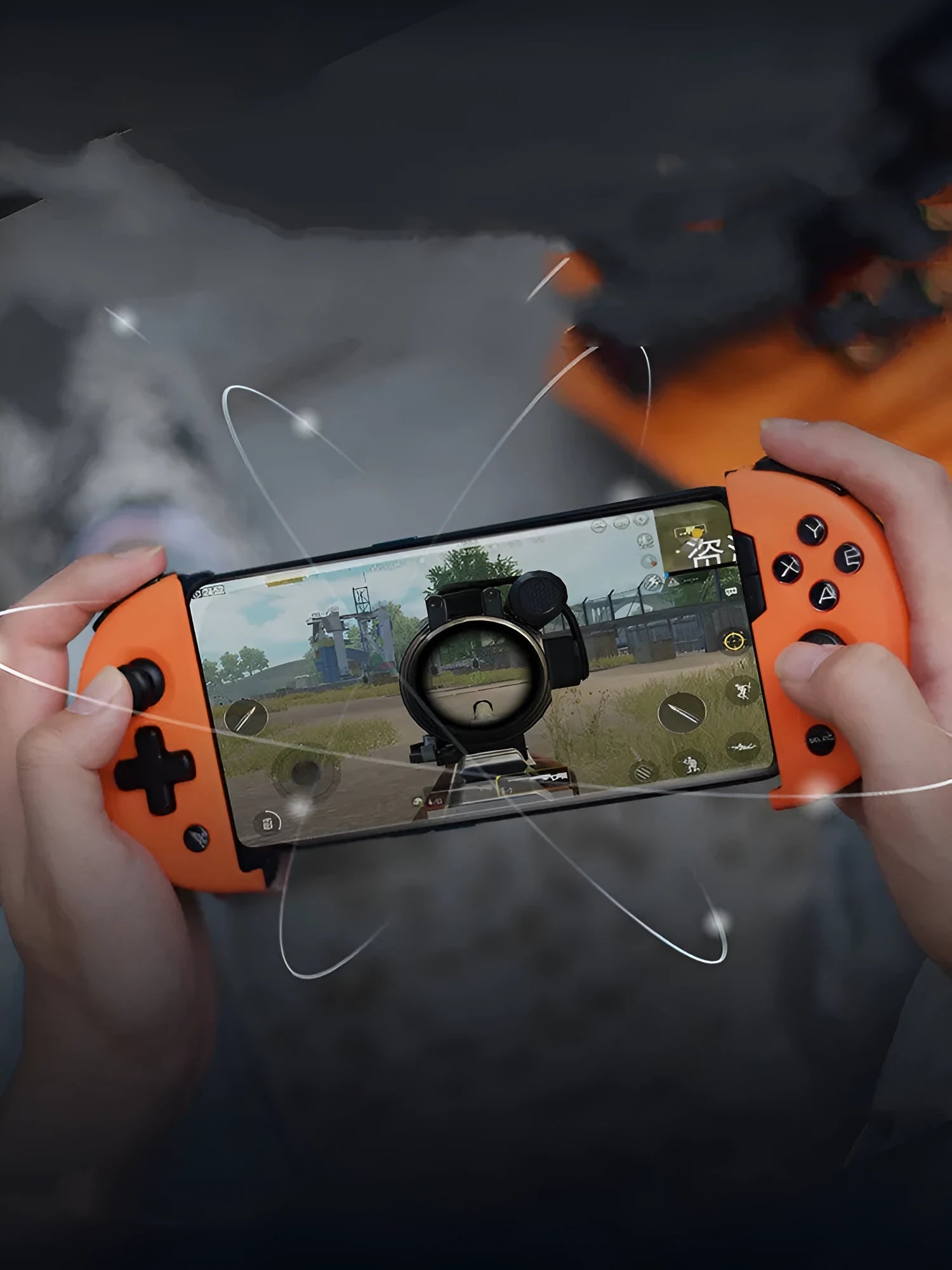 Feizhi Wee2T midnight blue mobile game controller with stretch handle holding a phone.