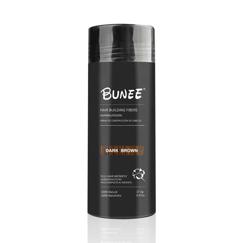 Boxed three-piece dense hair fibre powder set for thinning hair coverage in multiple colour options