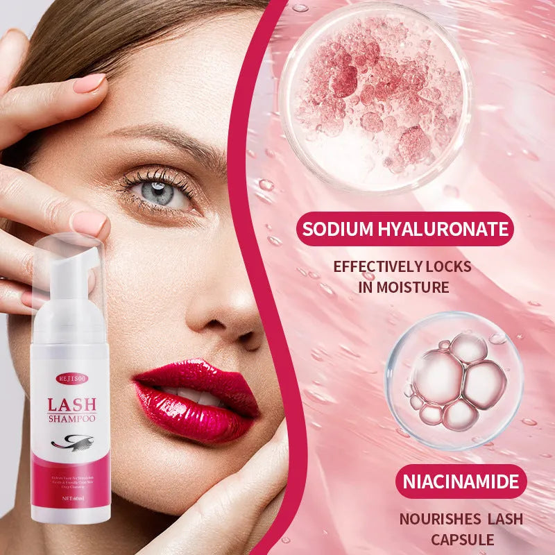 60ml lash shampoo mousse eyelash cleaning solution bottle with applicator brush