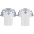Men's red cotton t-shirt with three-dimensional burnt flower stitching and rhinestone decoration on front