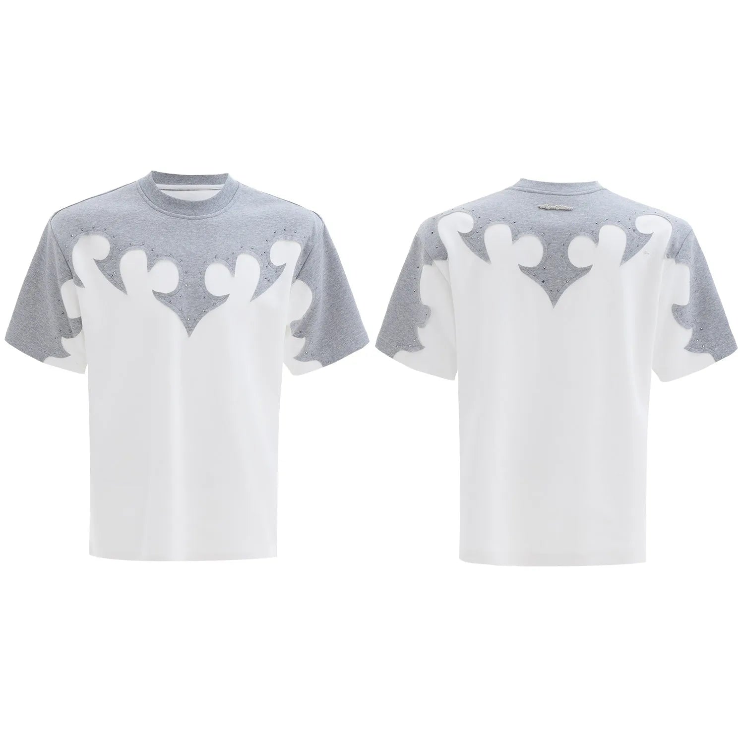 Men's red cotton t-shirt with three-dimensional burnt flower stitching and rhinestone decoration on front