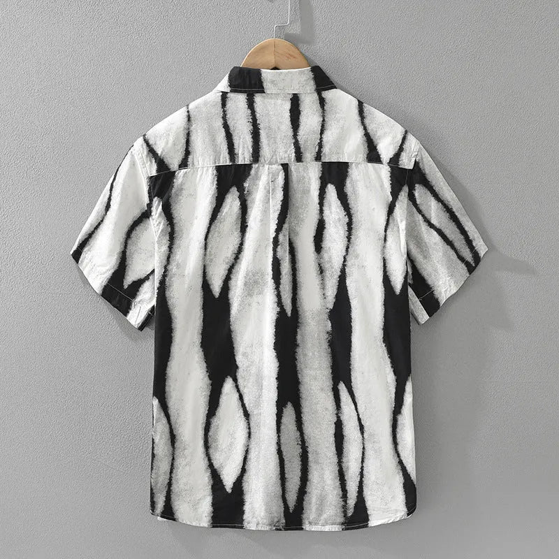 Retro striped pure cotton short sleeve shirt in loose cardigan style