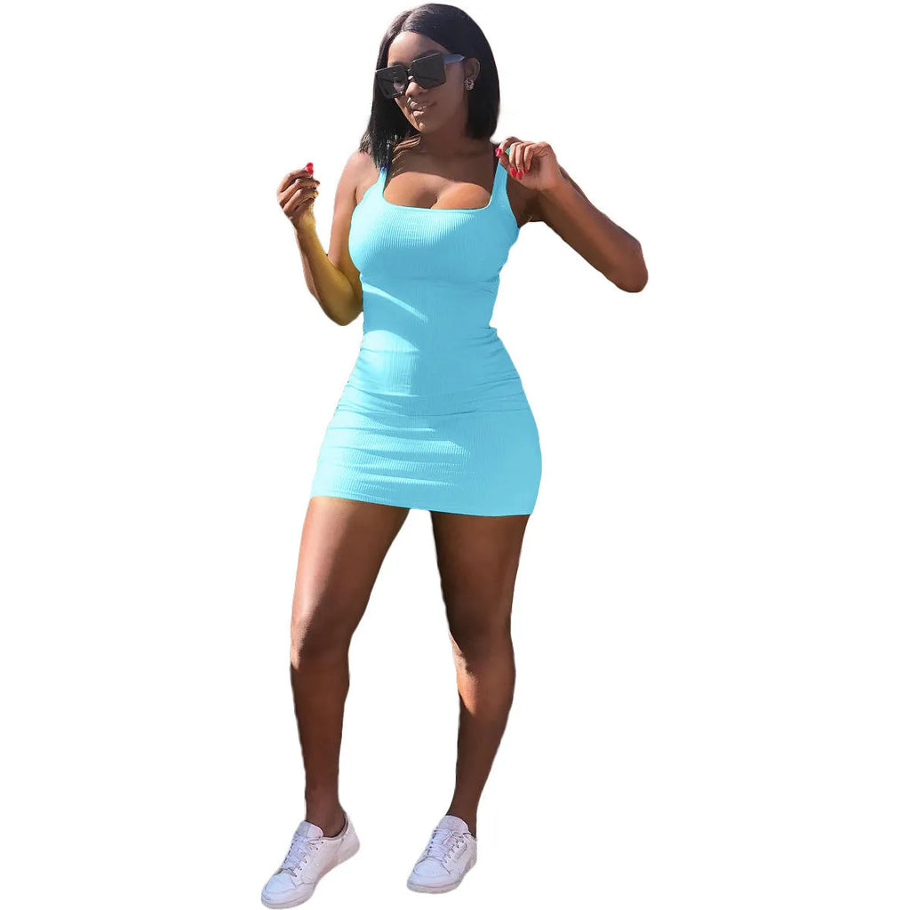 Big U-neck sunken stripe dress with princess sleeves and strap design in various colours