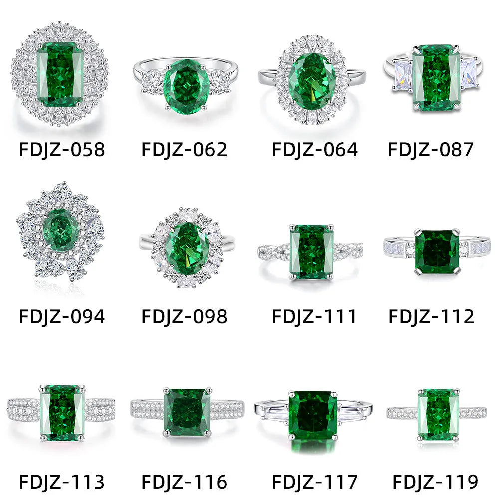 Women's S925 sterling silver ring with an inlaid green emerald Palaibahao and high carbon diamond accents on a geometric band.