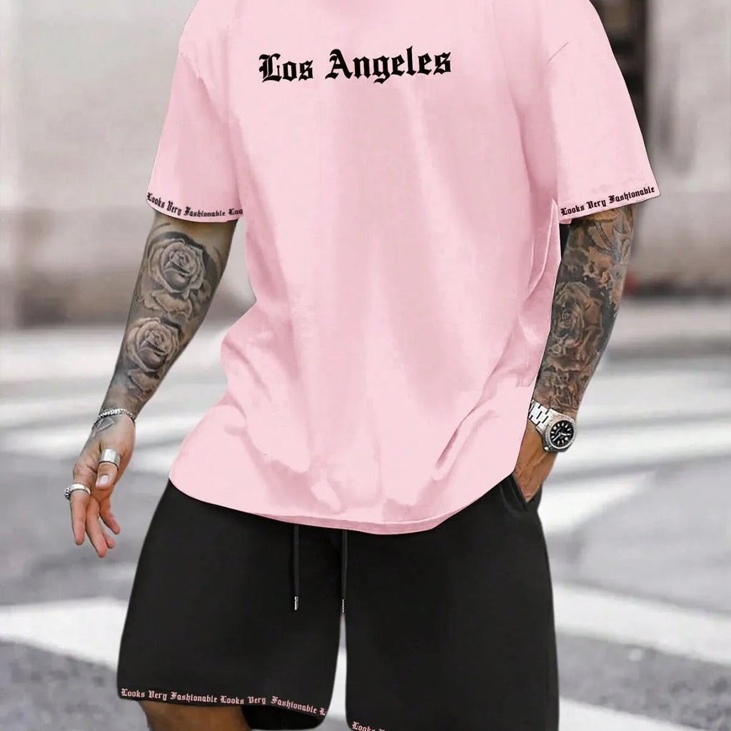Men's printed sports shorts suit with short-sleeved top in multiple colour options