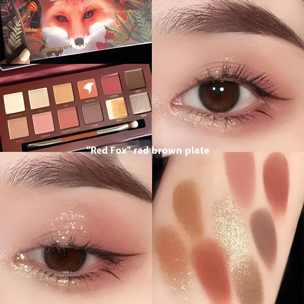 Animal theme twelve-colour eye shadow palette showing cat, koi, pig, leopard and tiger colour variations