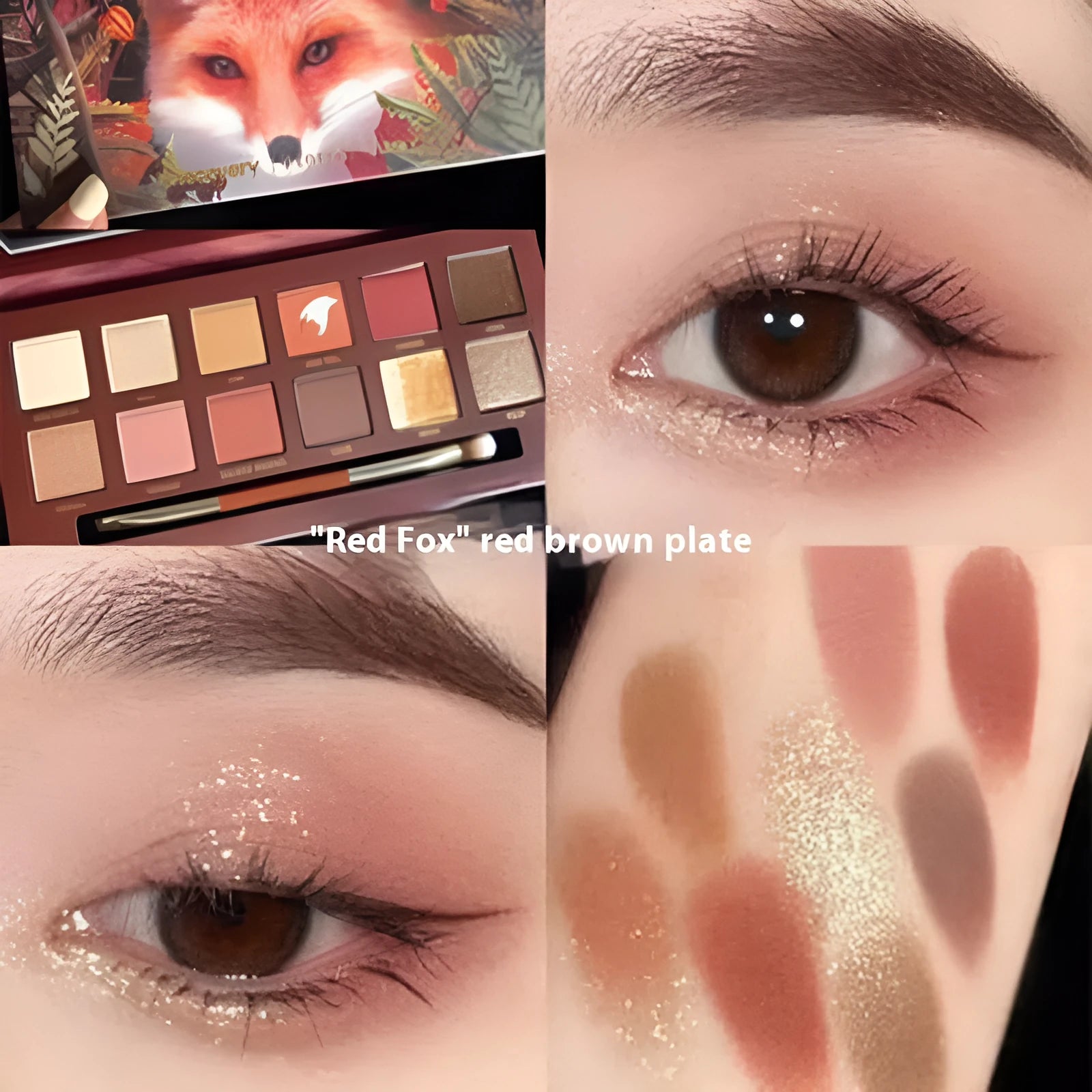 Animal theme twelve-colour eye shadow palette showing cat, koi, pig, leopard and tiger colour variations