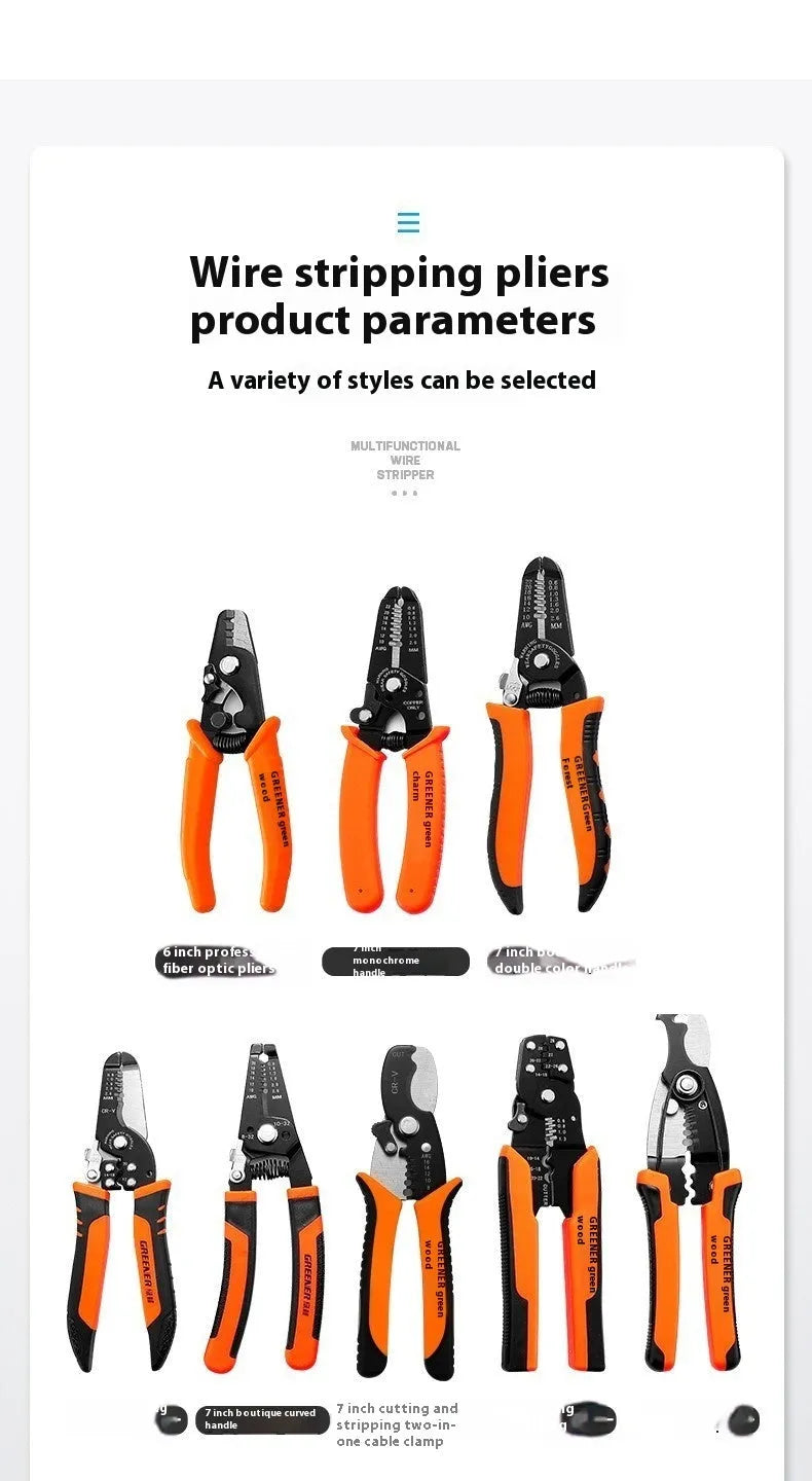 Fully automatic wire stripping pliers with high carbon steel blades and 45# steel construction