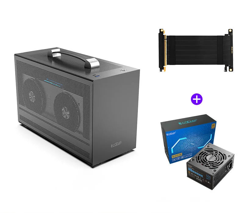 Hummingbird PRO mini-ITX desktop computer chassis in titanium grey and white colours.