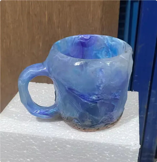 400ml resin coffee mug with mineral crystal design and handle in multiple colour options