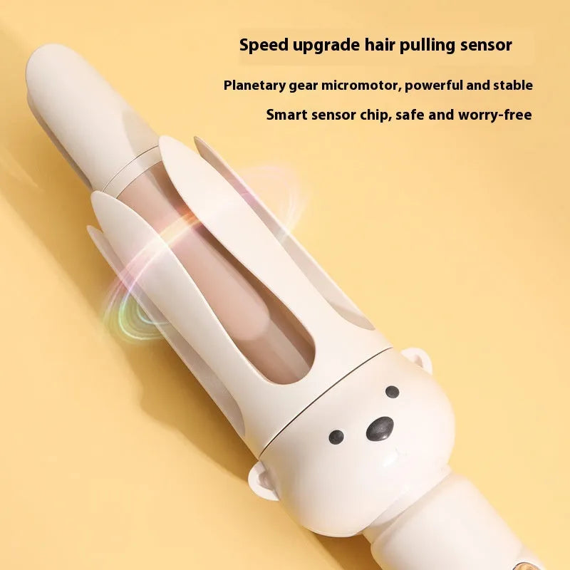 Beige automatic hair curler with negative ion technology and hair stick accessory