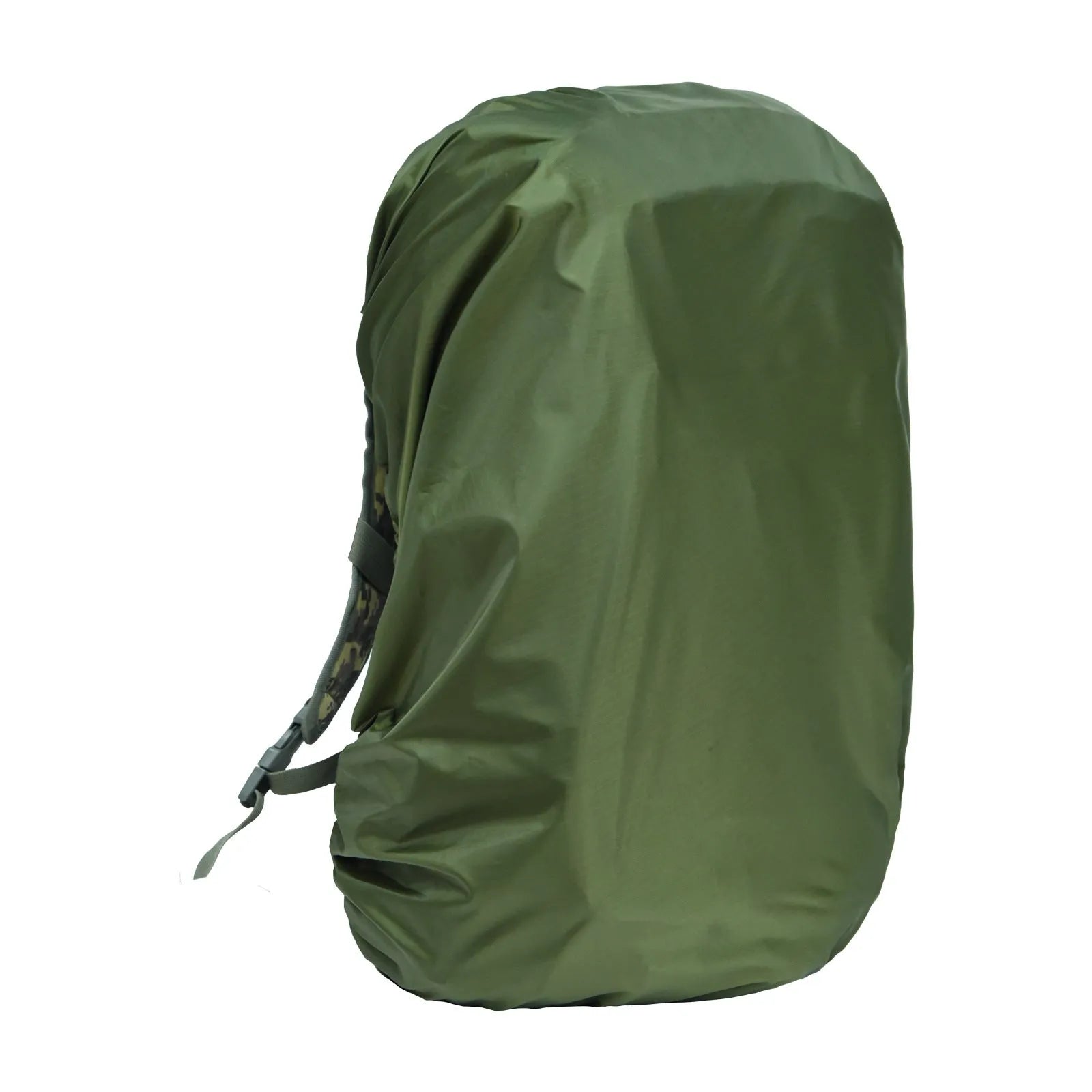 Waterproof backpack rain cover for 80 litre capacity, shown in army green colour.