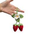 Handmade strawberry car pendant decoration with traditional hook knitting using cotton and hemp materials