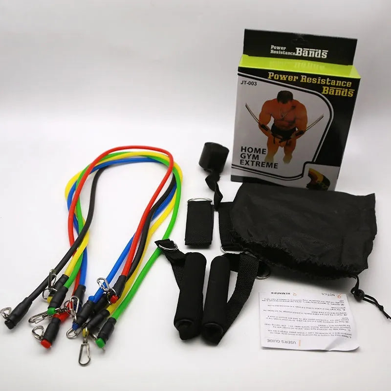 Multi-functional ABS door sports pulling rope set with hooks, packaged in a box for home fitness.