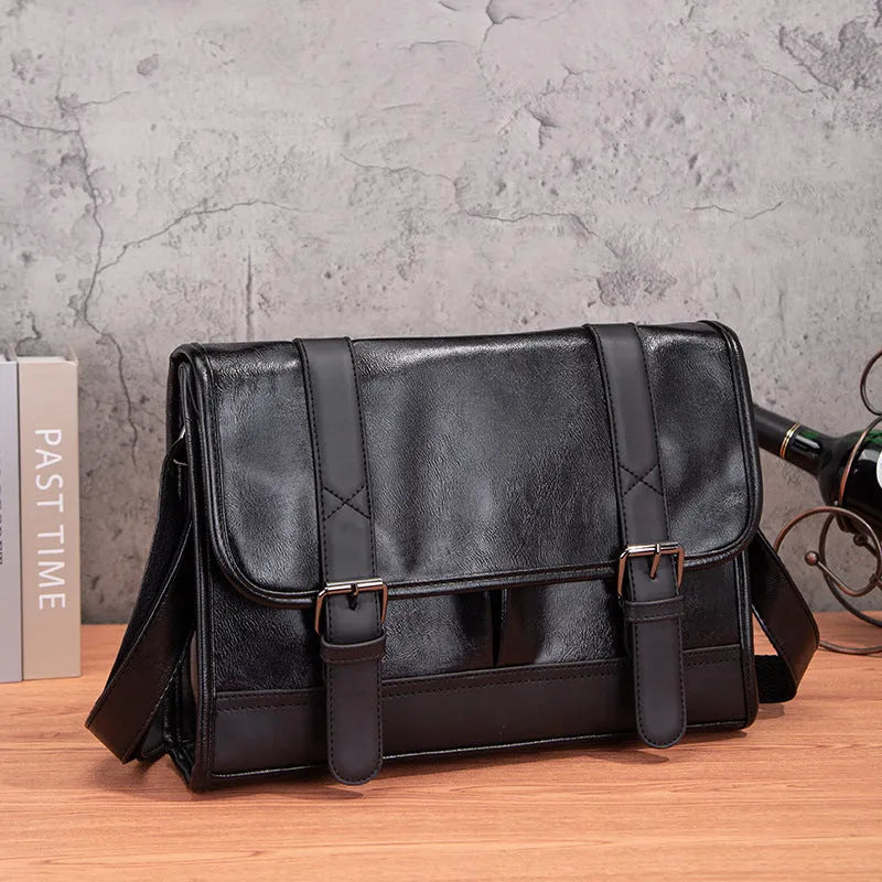 Black Korean-style men's backpack with anti-theft feature and visible stitching detail
