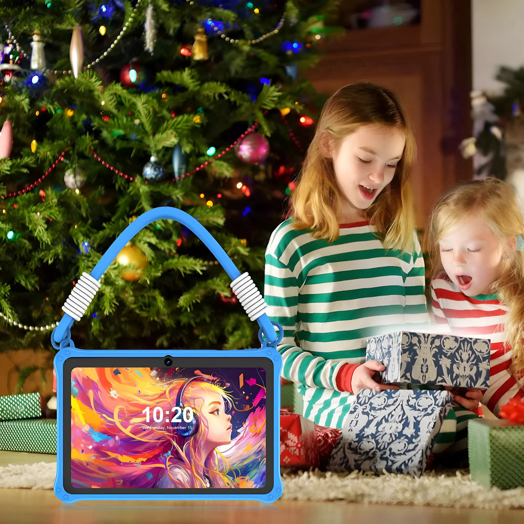 Sapphire blue silicone protective case for 7-inch tablet with flat strap