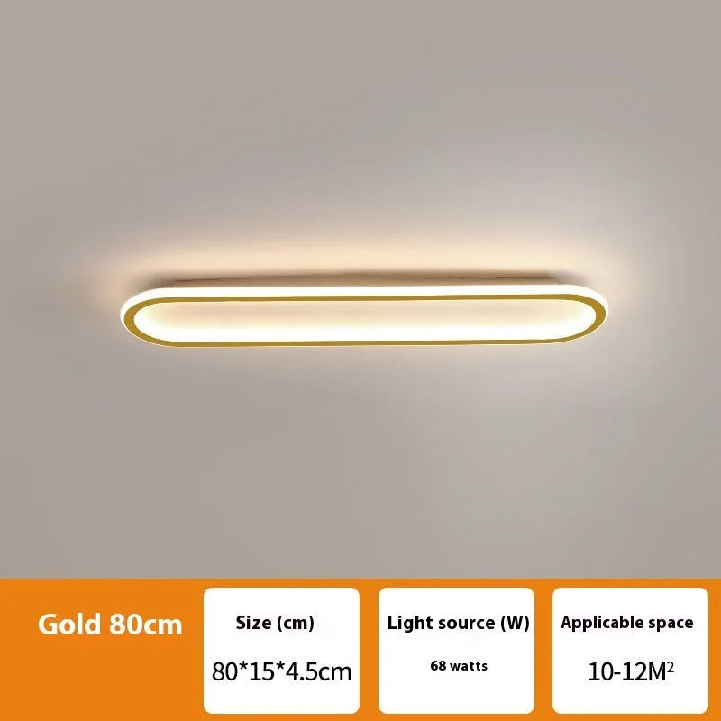 Minimalist aluminium strip ceiling lamp in black finish, shown mounted on a white ceiling.