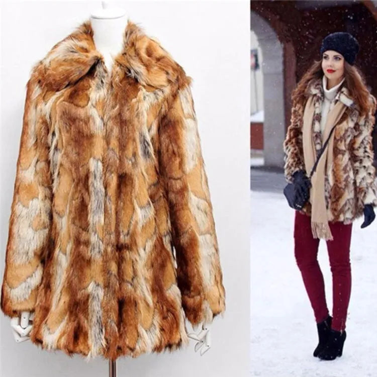 Women's tiger pattern faux fur leather jacket in street fashion style with medium length